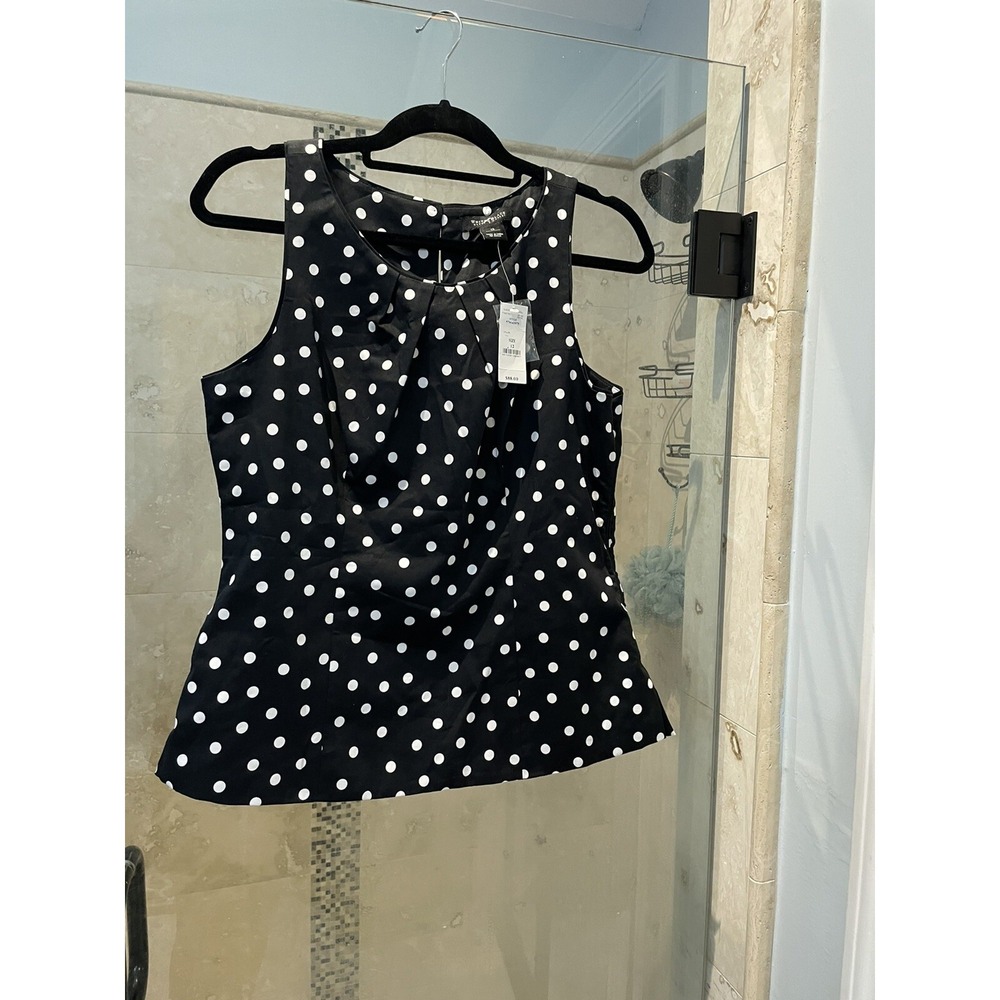 White House Black Market Womens Black Polka Dot Shell Blouse Sz 12 NWT 570043975